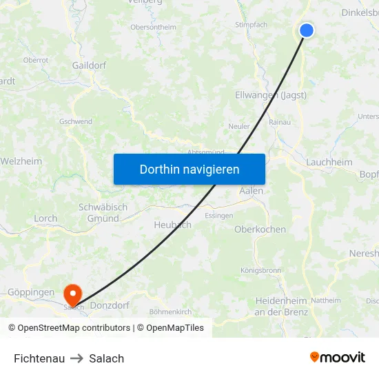 Fichtenau to Salach map
