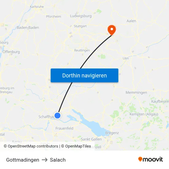 Gottmadingen to Salach map