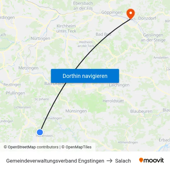 Gemeindeverwaltungsverband Engstingen to Salach map