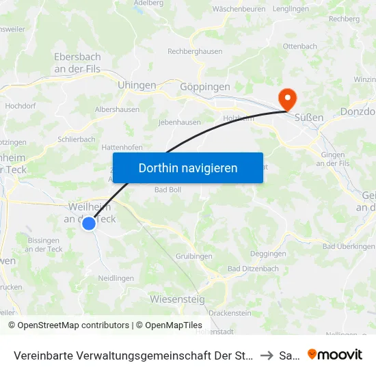 Vereinbarte Verwaltungsgemeinschaft Der Stadt Weilheim An Der Teck to Salach map