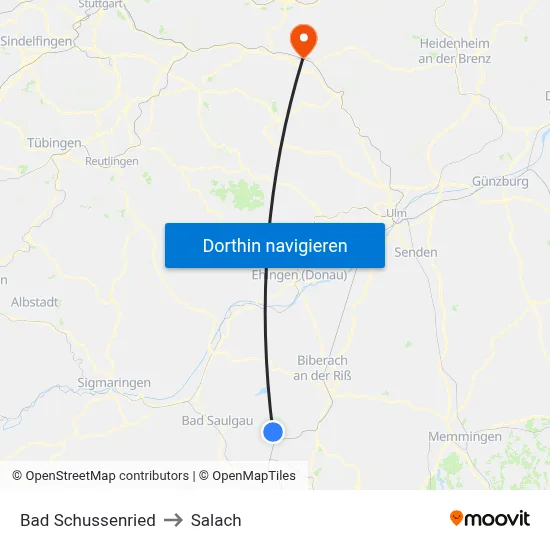 Bad Schussenried to Salach map