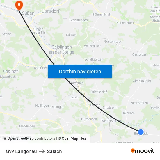 Gvv Langenau to Salach map