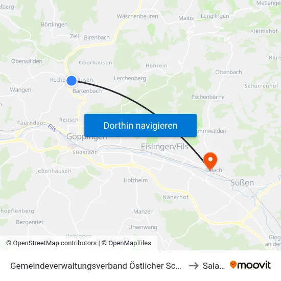 Gemeindeverwaltungsverband Östlicher Schurwald to Salach map