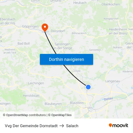 Vvg Der Gemeinde Dornstadt to Salach map