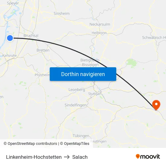 Linkenheim-Hochstetten to Salach map