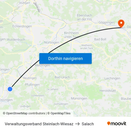 Verwaltungsverband Steinlach-Wiesaz to Salach map