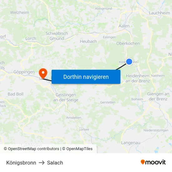 Königsbronn to Salach map