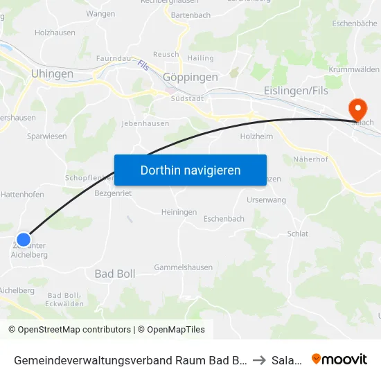 Gemeindeverwaltungsverband Raum Bad Boll to Salach map