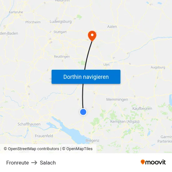 Fronreute to Salach map