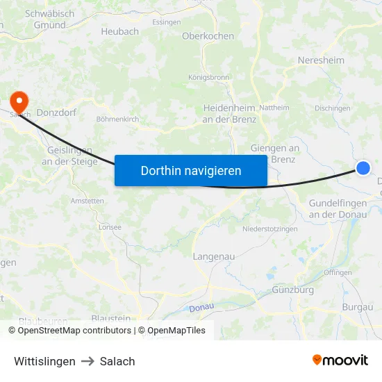 Wittislingen to Salach map