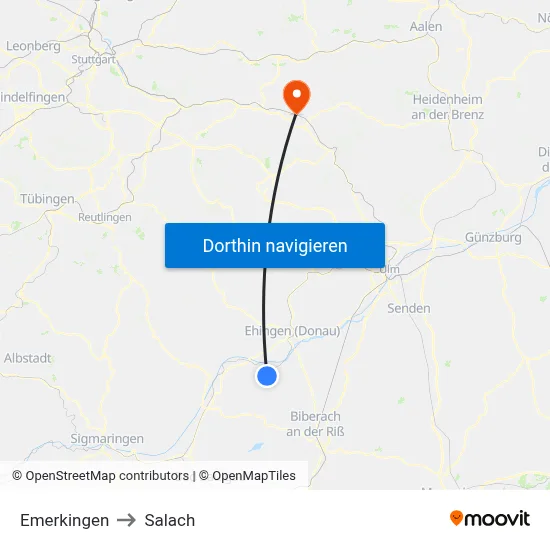 Emerkingen to Salach map