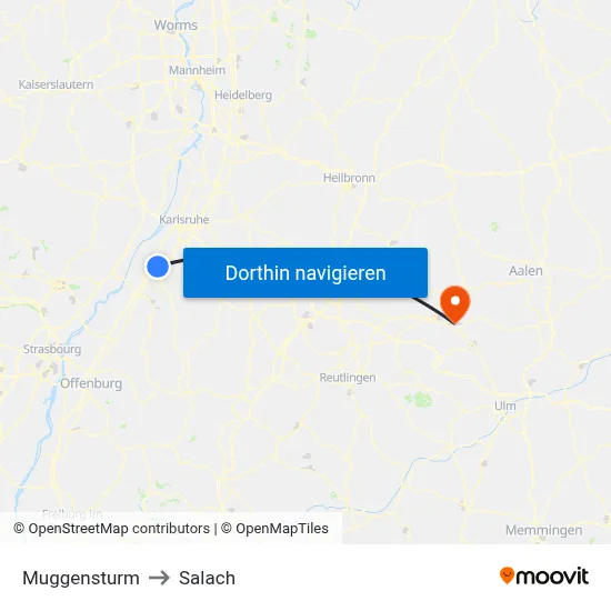 Muggensturm to Salach map