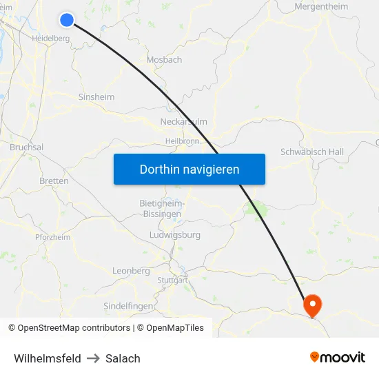 Wilhelmsfeld to Salach map