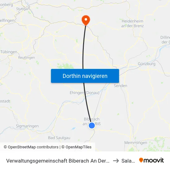 Verwaltungsgemeinschaft Biberach An Der Riß to Salach map