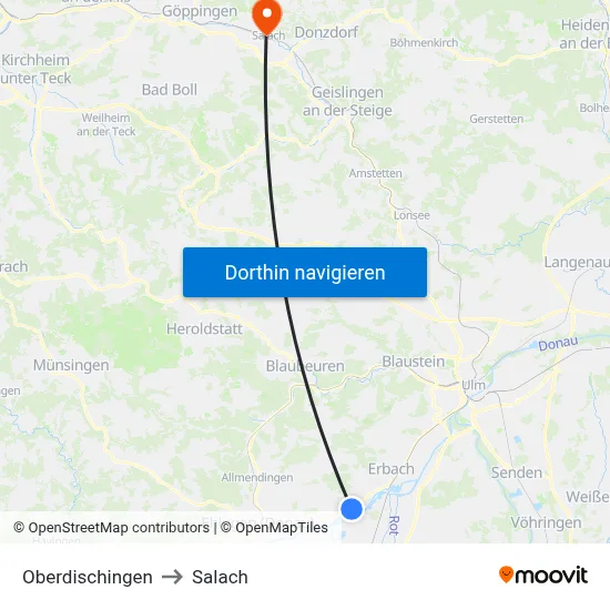 Oberdischingen to Salach map