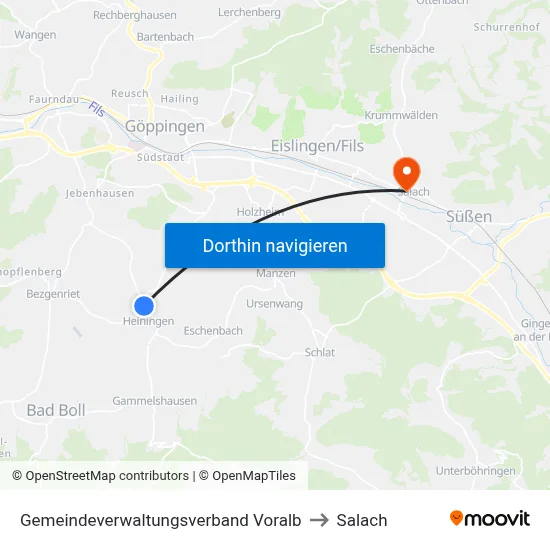Gemeindeverwaltungsverband Voralb to Salach map