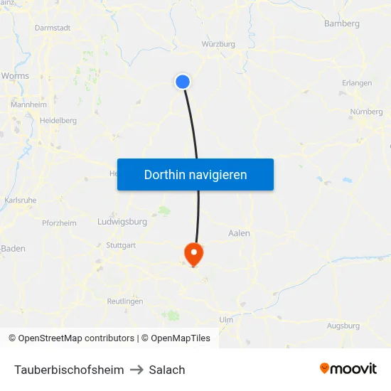 Tauberbischofsheim to Salach map
