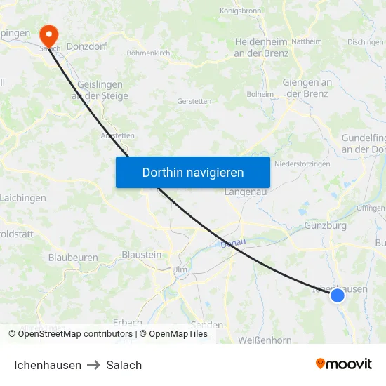 Ichenhausen to Salach map