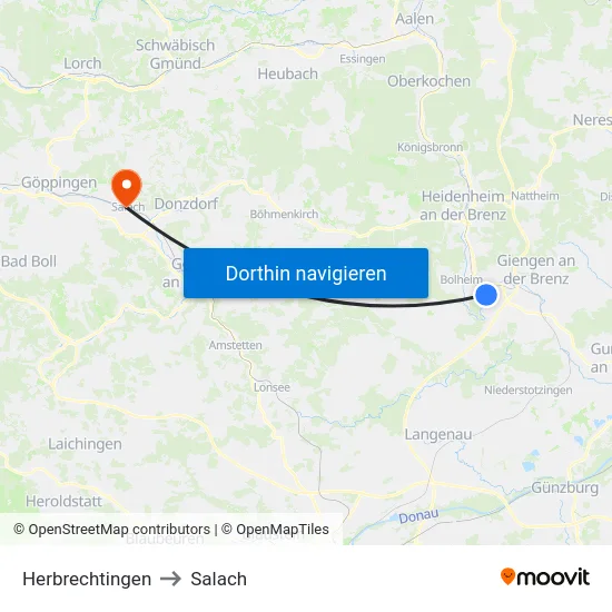 Herbrechtingen to Salach map
