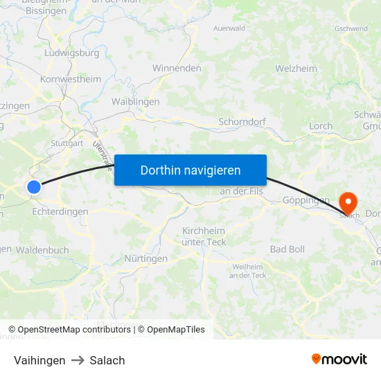 Vaihingen to Salach map
