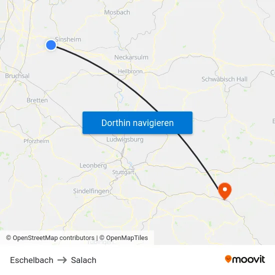 Eschelbach to Salach map