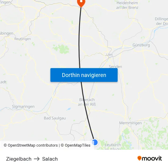 Ziegelbach to Salach map