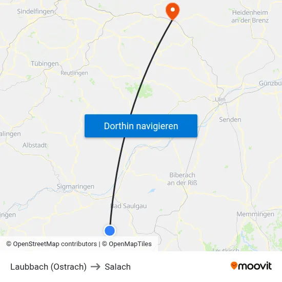 Laubbach (Ostrach) to Salach map