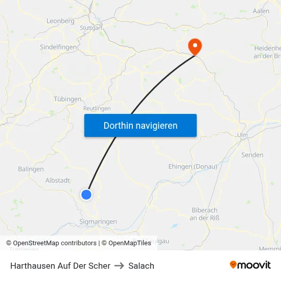 Harthausen Auf Der Scher to Salach map