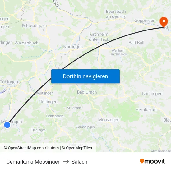 Gemarkung Mössingen to Salach map