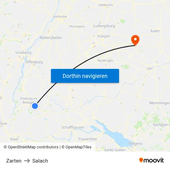 Zarten to Salach map