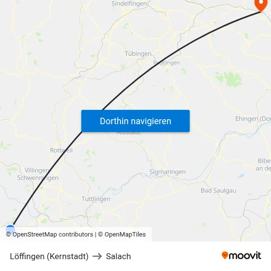 Löffingen (Kernstadt) to Salach map