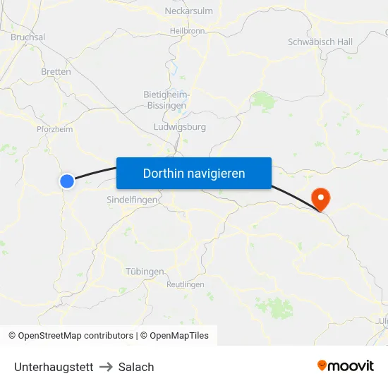 Unterhaugstett to Salach map