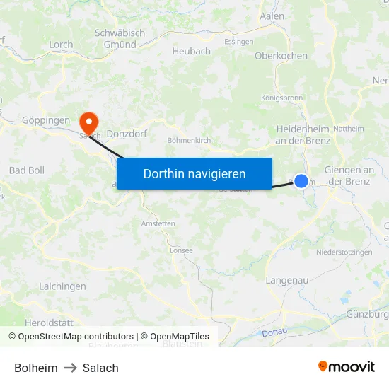 Bolheim to Salach map