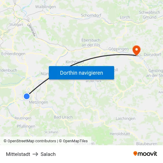 Mittelstadt to Salach map