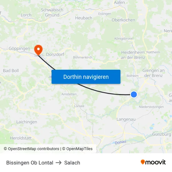 Bissingen Ob Lontal to Salach map