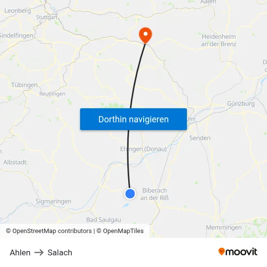 Ahlen to Salach map
