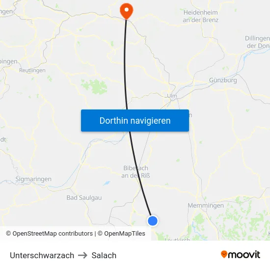 Unterschwarzach to Salach map