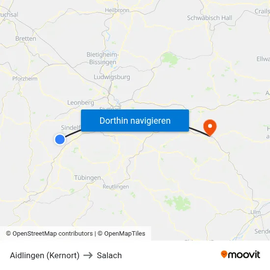 Aidlingen (Kernort) to Salach map