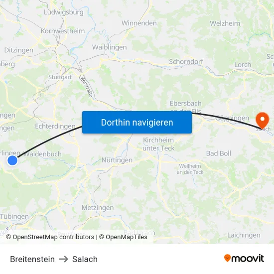 Breitenstein to Salach map
