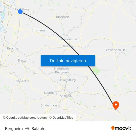 Bergheim to Salach map