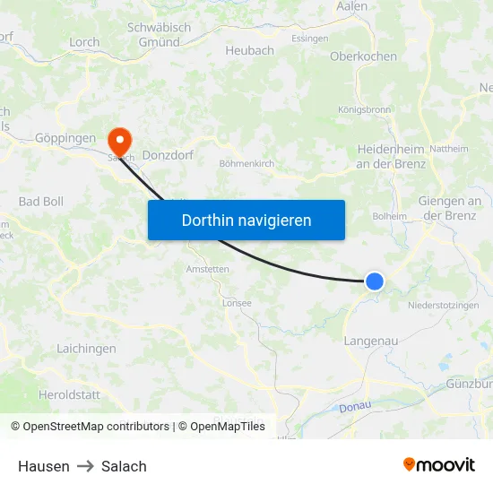 Hausen to Salach map