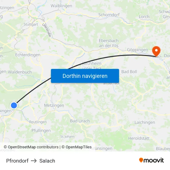 Pfrondorf to Salach map