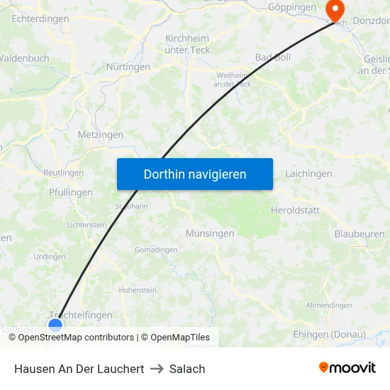 Hausen An Der Lauchert to Salach map