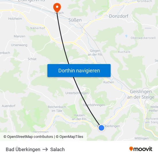 Bad Überkingen to Salach map