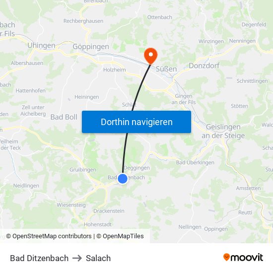 Bad Ditzenbach to Salach map