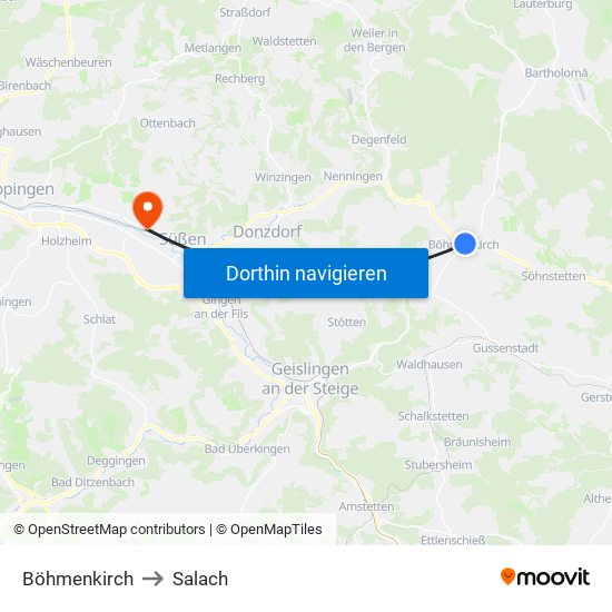 Böhmenkirch to Salach map