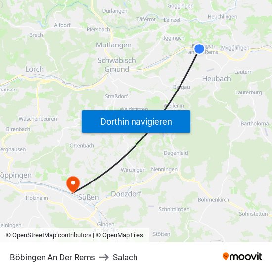 Böbingen An Der Rems to Salach map