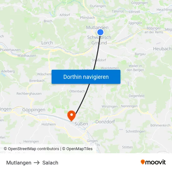 Mutlangen to Salach map