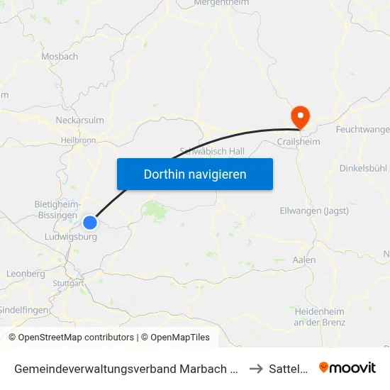 Gemeindeverwaltungsverband Marbach am Neckar to Satteldorf map