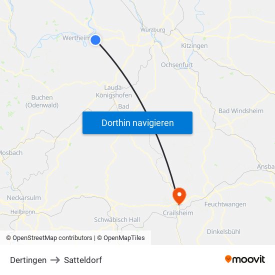 Dertingen to Satteldorf map